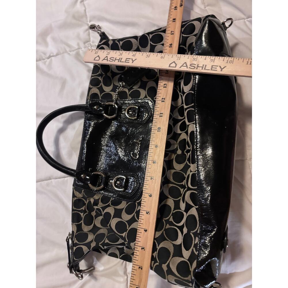 Coach Signature Satchel Carryall Tote Black Gray Patent Leather F15440 - Picture 15 of 16